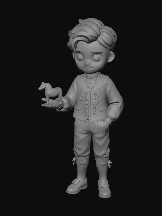 3D model for Boy with Floral Vest and Red Dala Horse