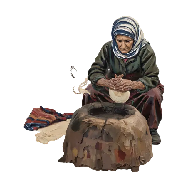 Old Woman Kneading Bread - Baking 3D model, vytvořený pomocí AI