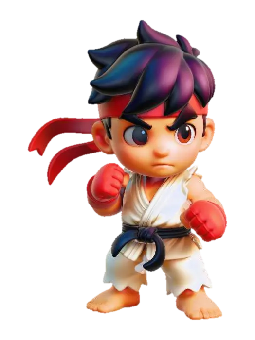 Street Fighter - Ryu - Streetfighter 3D model, vytvořený pomocí AI