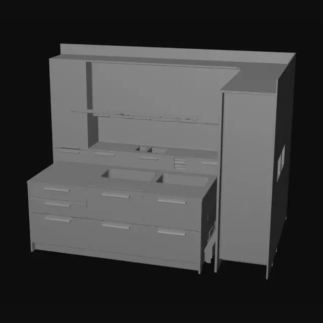 3D model for Contemporary Oak Kitchen with Island