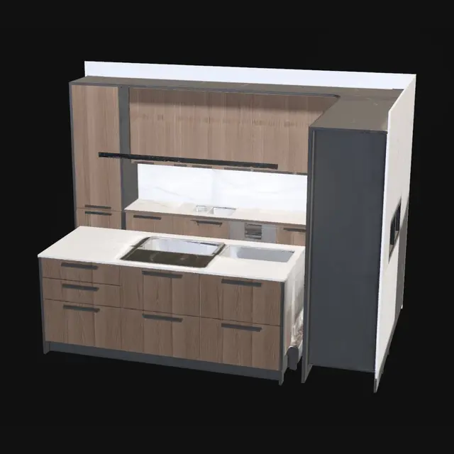 3D model for Contemporary Oak Kitchen with Island