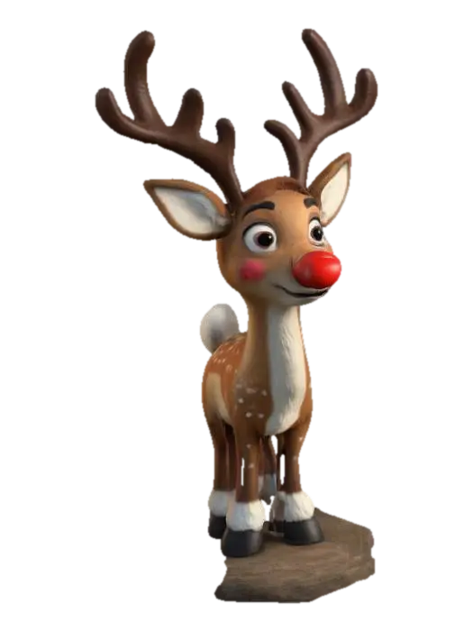 a stylized life-size character of "Rudolph the Red Nose reindeer" in the Rankin/Bass… - Fawn 3D model, vytvořený pomocí AI