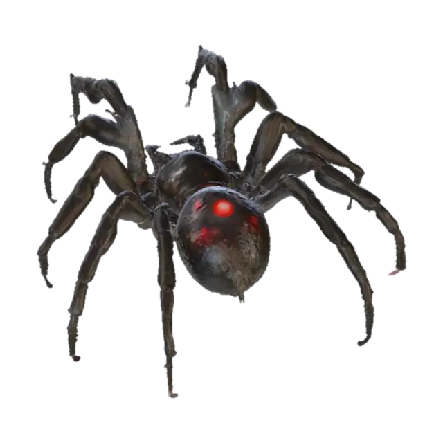 stylized black-widow spider with a Christmas bulb instead of an hourglass on her… - Blackwidow 3D model, vytvořený pomocí AI