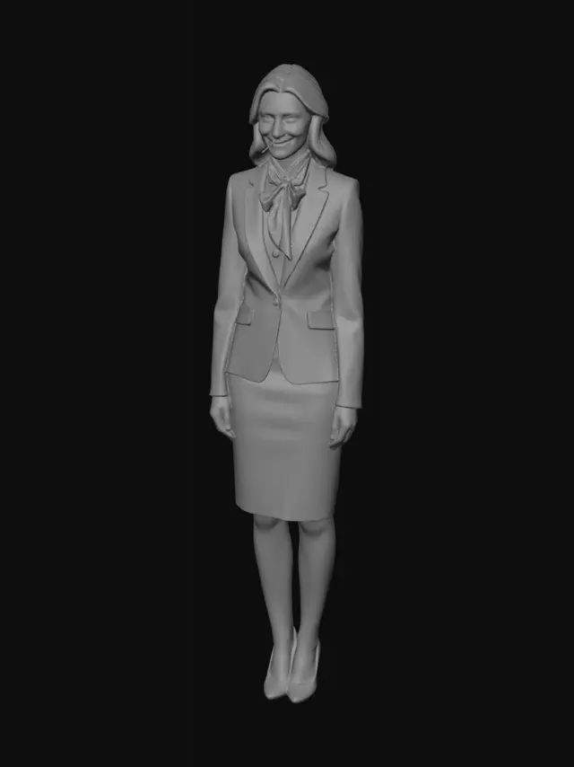 3D model for Beige Power Suit with Silk Scarf