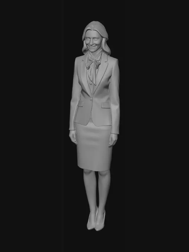 3D model for Beige Power Suit with Silk Scarf