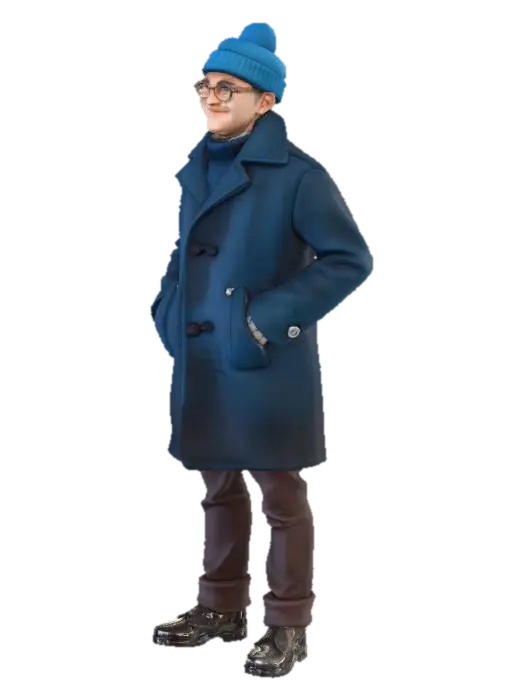 Realistische figuur van een jonge zakenman die iets uitlegt, staande houding,… - Coated 3D model, vytvořený pomocí AI