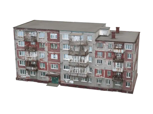 3D model for Dilapidated brick apartment building