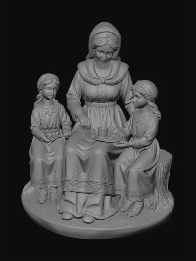 3D model for Mother and Two Daughters Sharing Tea