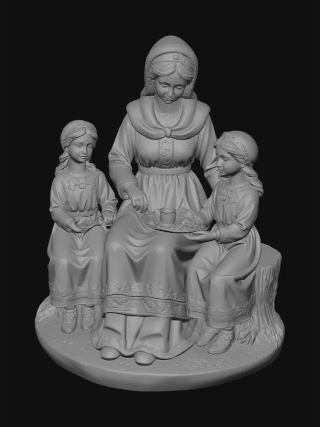 3D model for Mother and Two Daughters Sharing Tea