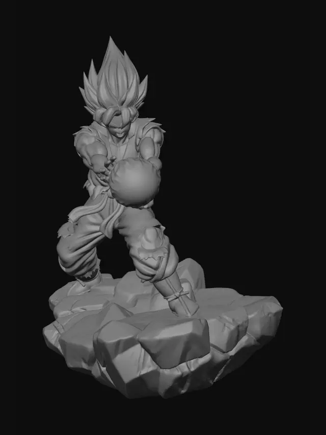3D model for Goku Super Saiyan Kamehameha on the Rocks