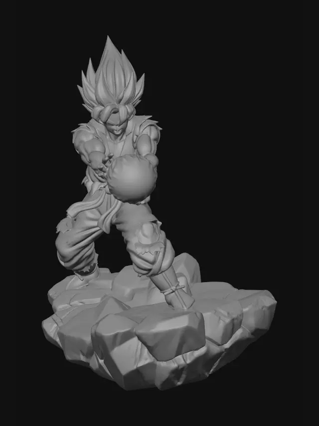 3D model for Goku Super Saiyan Kamehameha on the Rocks