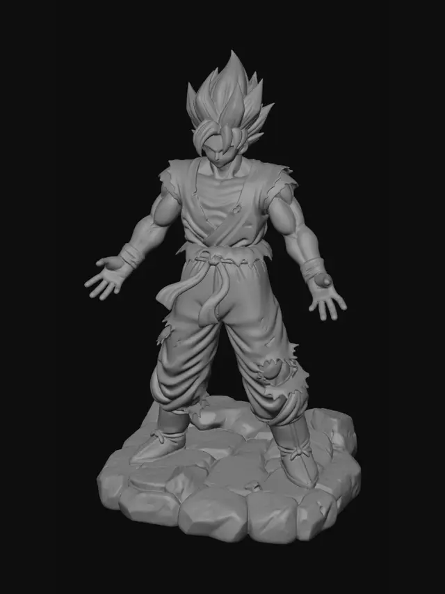 3D model for Goku Super Saiyan Kamehameha on the Rocks