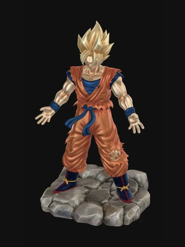 3D model for Goku Super Saiyan Kamehameha on the Rocks
