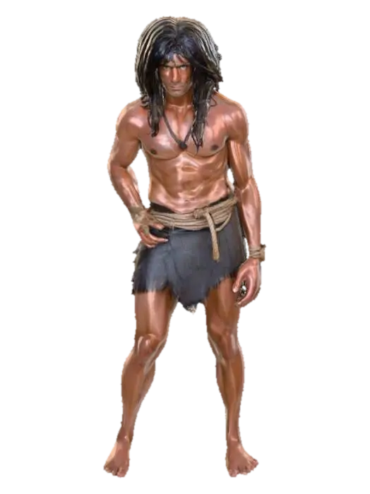Tarzan Black course hair that falls below the shoulders Crude bangs that are cut… 3D model, vytvořený pomocí AI