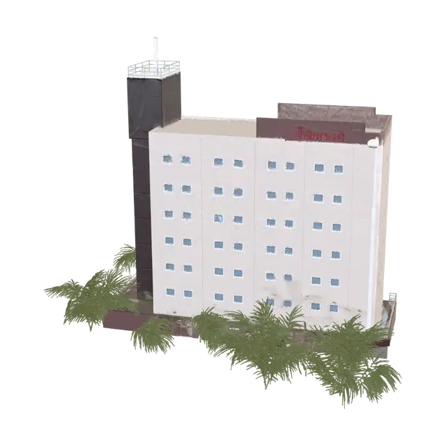 hotel 3D model, vytvořený pomocí AI
