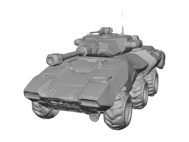 3D model for Using the supplied images, create a combat freighter with an aggressive military shape, visible armor panels, an elongated form with hangars on top for fighter jets, a repair area in the middle of the stern, a bridge on the upper deck, a centrally located magnetic spine cannon, and angled plates along the dorsal area, mirroring the spine's angle, protecting a cargo and living area. The design features metallic colors and a body shape inspired by the art of the mass effect franchise.