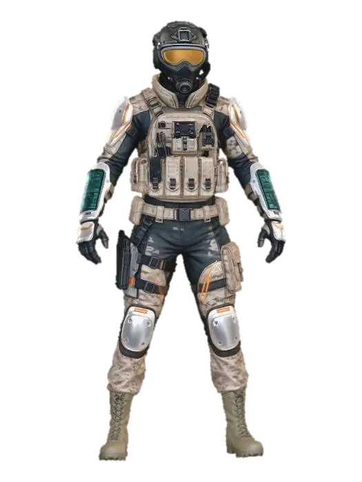 Armored Operator - Combatant 3D model, vytvořený pomocí AI