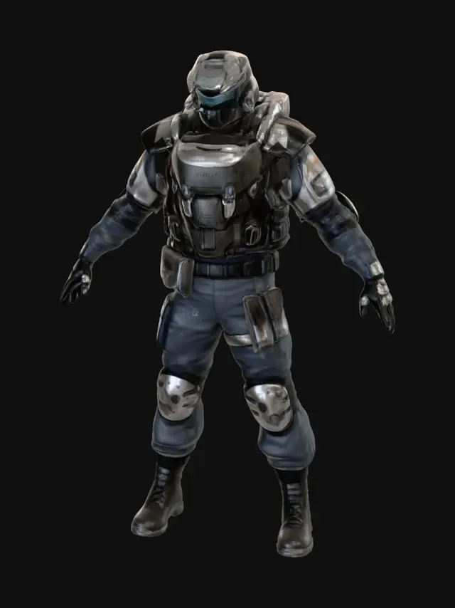 3D model for Using the supplied images, create a combat freighter with an aggressive military shape, visible armor panels, an elongated form with hangars on top for fighter jets, a repair area in the middle of the stern, a bridge on the upper deck, a centrally located magnetic spine cannon, and angled plates along the dorsal area, mirroring the spine's angle, protecting a cargo and living area. The design features metallic colors and a body shape inspired by the art of the mass effect franchise.