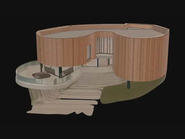 3D model for Curved Timber Villa at Sunset