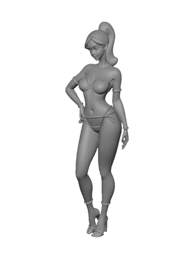 3D model for Neon outline sign of a glamorous feminine silhouette in a confident contrapposto pose, stylized woman wearing an elegant bikini, voluptuous curvy anatomy, hips slightly tilted, one arm resting along the waist while the other is raised behind the head, long legs with subtle crossed stance, smooth continuous neon contour lines, bright magenta, crimson and warm orange neon tubing, luxurious underground cabaret aesthetic, retro nightlife signage, minimal facial details, isolated object, transparent background, no wall, no environment, clean luminous silhouette only, glossy neon reflections, soft bloom glow, cinematic cyberpunk atmosphere, seductive and sophisticated mood, suitable for Meshy 3D generation