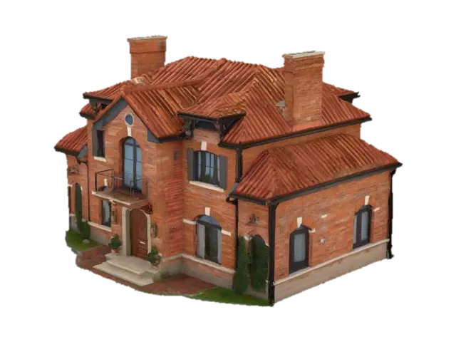 a brick italian house, with enteriors, windows, a main door and brike like roofing - Roof 3D model, vytvořený pomocí AI