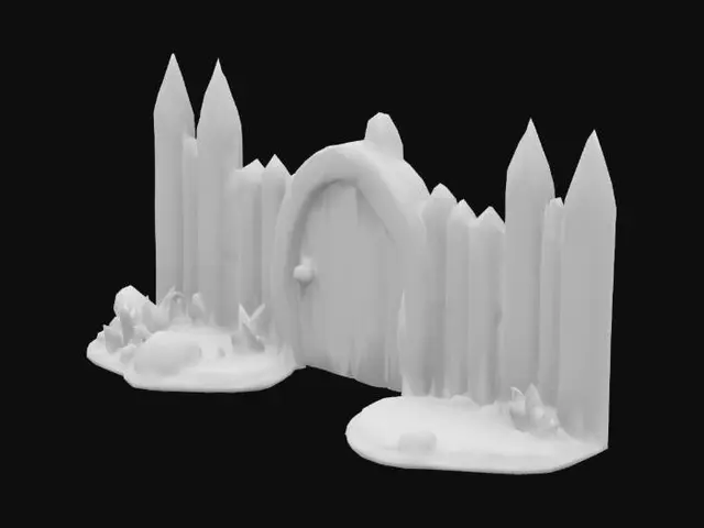 3D model for a lowpoly cartoonish wooden palisade entrance
