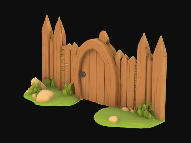 3D model for a lowpoly cartoonish wooden palisade entrance