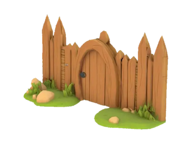 3D model for a lowpoly cartoonish  wooden palisade entrance