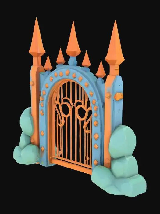 3D model for a lowpoly cartoonish metal pikes gate