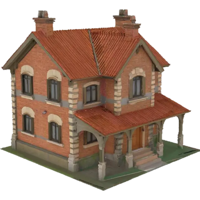 a brick italian house, with enteriors, windows, a main door and brike like roofing - Roof 3D model, vytvořený pomocí AI