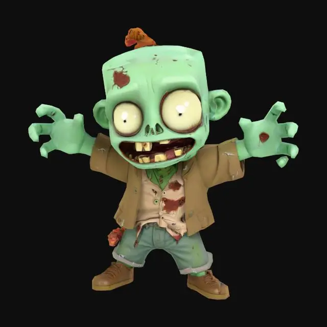 3D model for image of a cartoonish zombie in low 
poly style