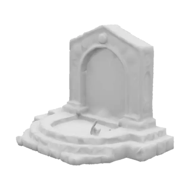 3D model for an altar with purple magic signs and an open book on top