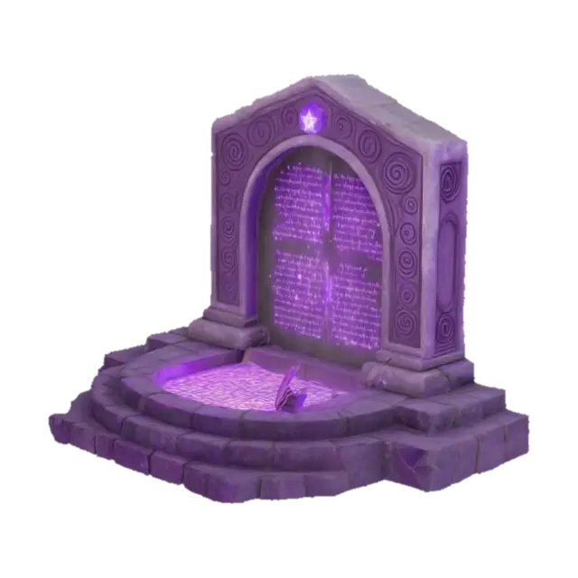 3D model for an altar with purple magic signs and an open book on top