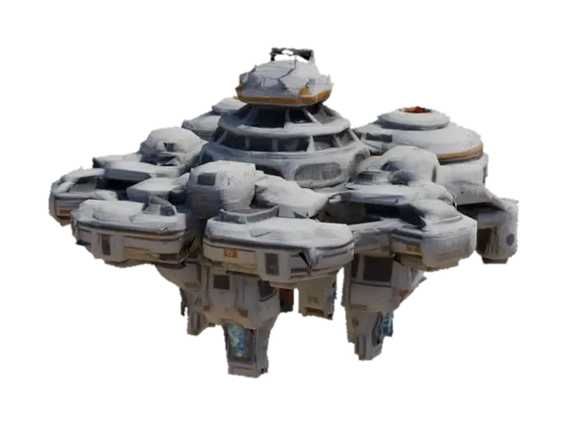 A highly detailed scifi orbital space station. large scaled spaceship docking port.… 3D model, vytvořený pomocí AI