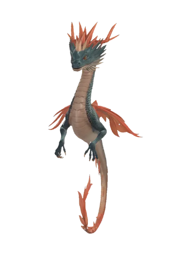 A captivating 3D render of a feathered dragon, characterized by a sinuous,… - Dragonrend 3D model, vytvořený pomocí AI