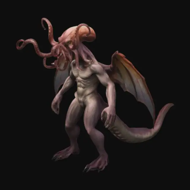 3D model for giant monster hybrid with an octapus head with tentacles a humens body and dragons tail and wings