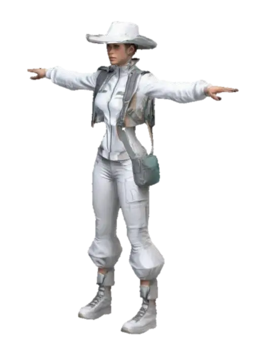 create clothes of the future that women with backpack will wear, clothes should… - Ecofriendly 3D model, vytvořený pomocí AI