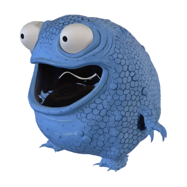 Blue Squiggle Monster-3D-modell, genererad av AI