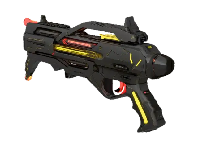 3D-модель Un long fusil cybernétique futuriste en métal noir avec des rayures jaunes et 2… - Technologic, сгенерированная ИИ