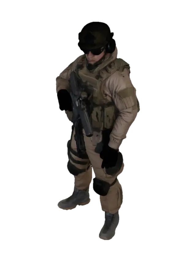 A desert eagle gun in a tactical west on a military solder - Deserteagle 3D model, vytvořený pomocí AI