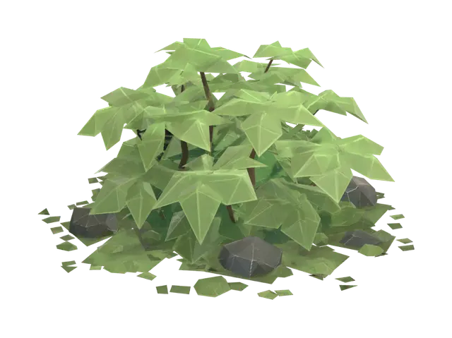 Low-Poly Starleaf Bush - Polygon 3D model, vytvořený pomocí AI