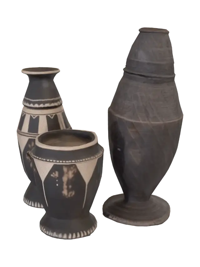 Three Geometric Ceramic Vessels 3D model, vytvořený pomocí AI