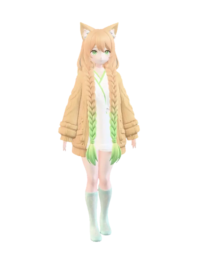 Golden Braid in a Cozy Cardigan 3D model, AI generated