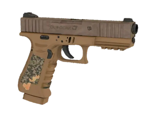 { "subject": "Cartoon-Realistic Glock 17 with Desert Camo", "style": ["stylized… 3D model, vytvořený pomocí AI