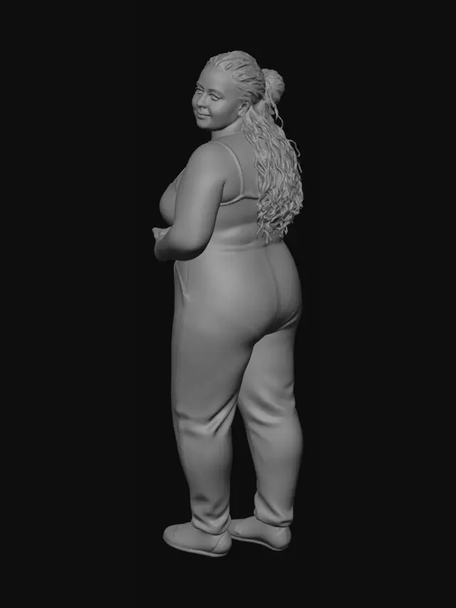 3D model for Patterned Jumpsuit Portrait in Stone Courtyard