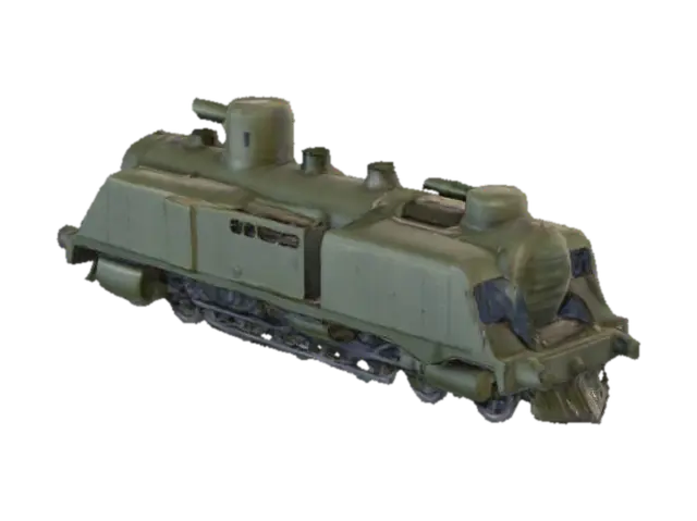 Un tren blindado de aspecto imponente y robusto, con carrocerías de acero pesado y… - Railroad 3D model, vytvořený pomocí AI