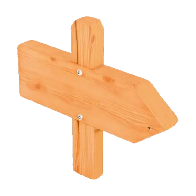 A stylized wooden sign, simple, with chunky wood panelling, pointing in one direction - Pointer 3D model, vytvořený pomocí AI