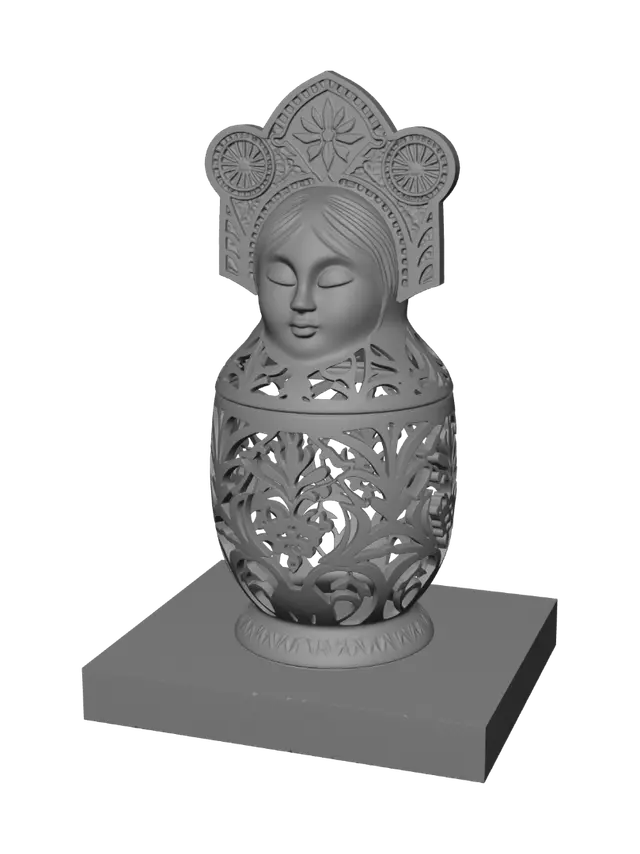 3D model for Blue and White Maiden with Ornate Headdress