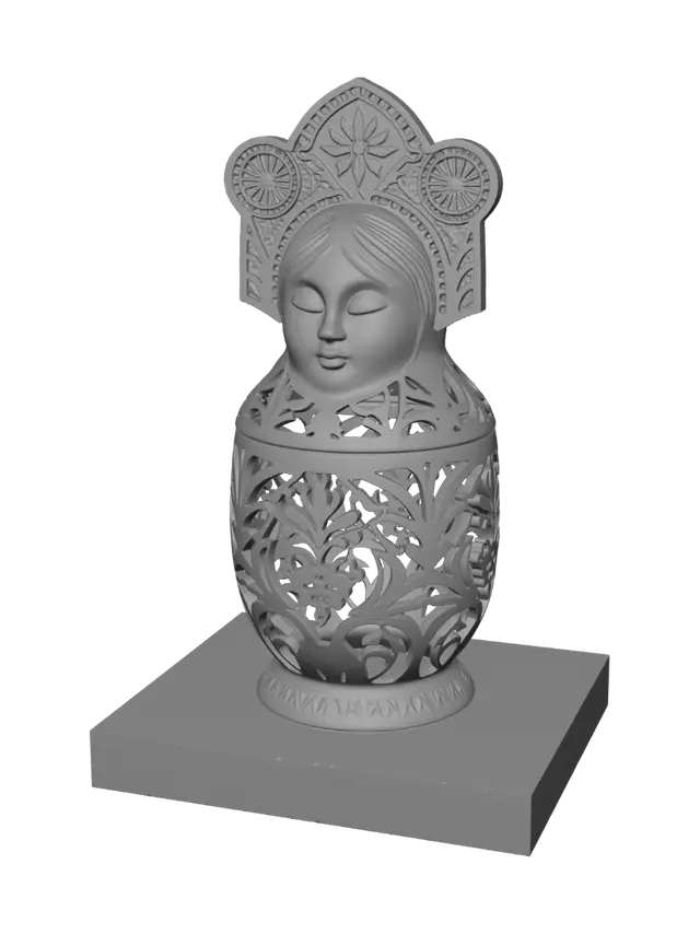 3D model for Blue and White Maiden with Ornate Headdress