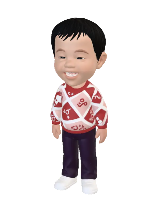 Cheerful Toddler in a Red Sweater 3D model, vytvořený pomocí AI